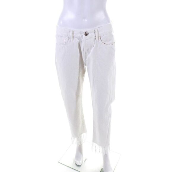3x1 NYC Womens High Rise Straight Cropped Fringe Jeans White Denim Size 27 - Picture 1 of 6